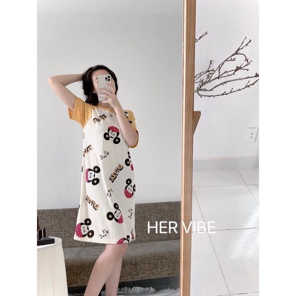 Váy ngủ nữ pịjama có túi đẹp cotton siêu thấm mồ hôi pyjama mát mềm thoải mái họa tiết đẹp Her Vibe