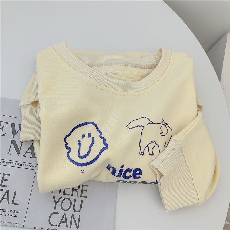 Áo sweater cổ tròn màu vàng kem thời trang xinh xắn cho nữ