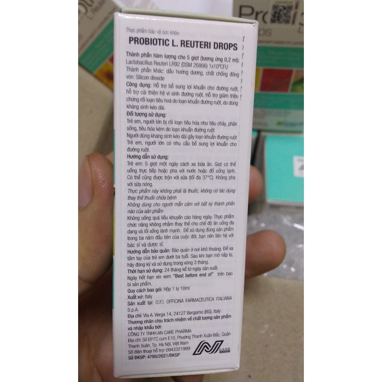 Probiotic L. Reuteri Drops- Men lợi khuẩn Lactobacillus reuteri LR92, nhập khẩu chính hãng Italy. Lọ 10ml