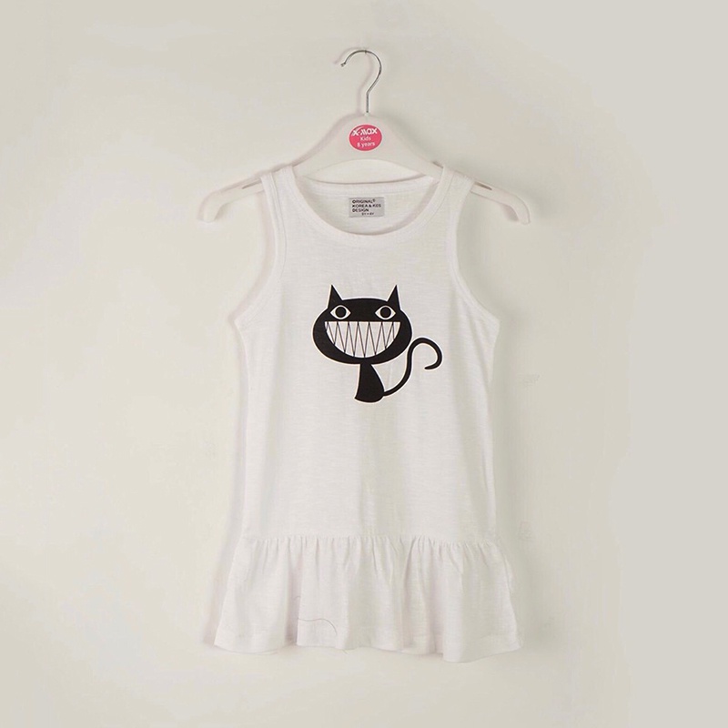 [XẢ HÀNG] Váy đầm thun sát nách XUẤT DƯ in hình đáng yêu cho bé gái 14-22kg