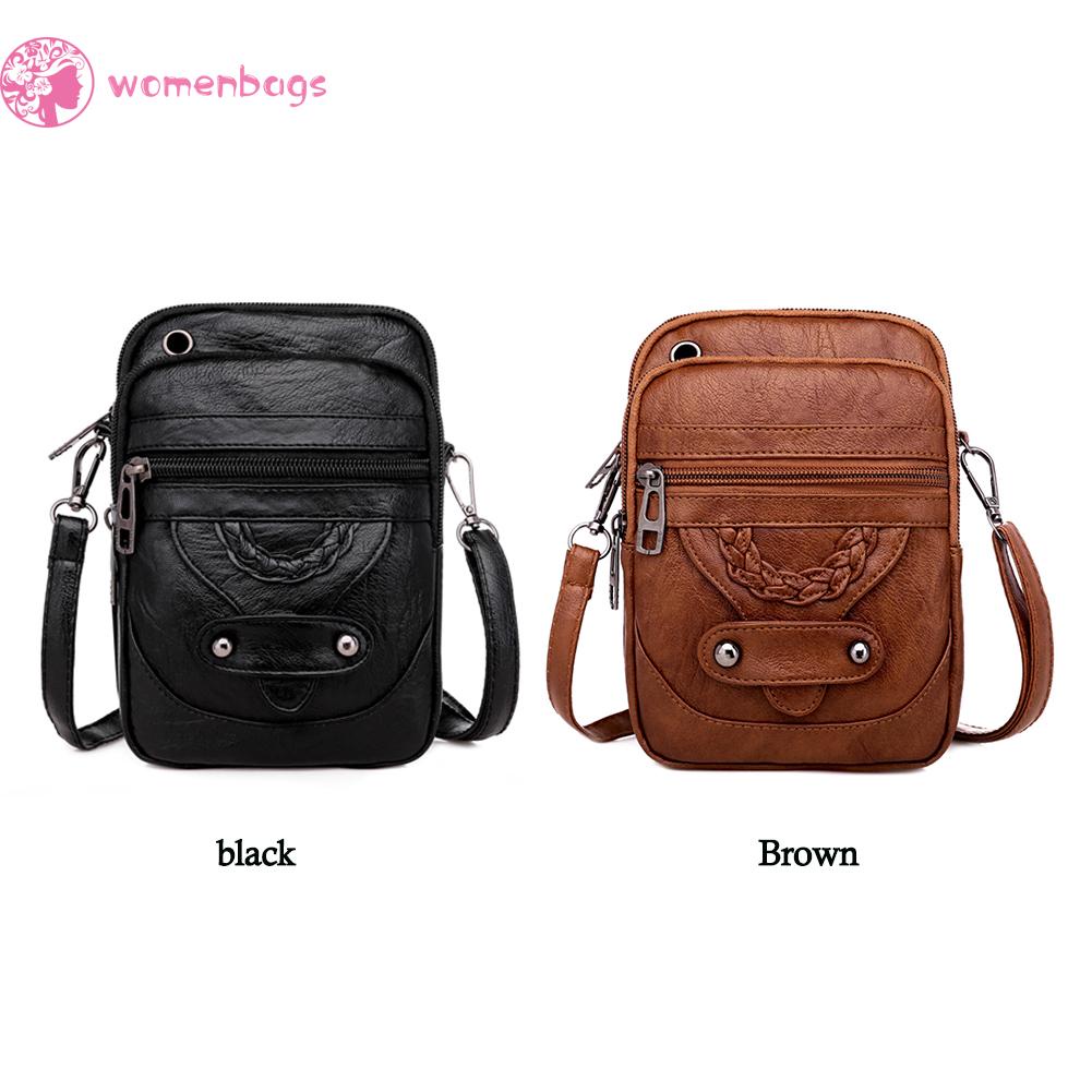 Túi đeo chéo nhỏ bằng da PU mềm màu trơn có khóa kéo thời trang dành cho nữ