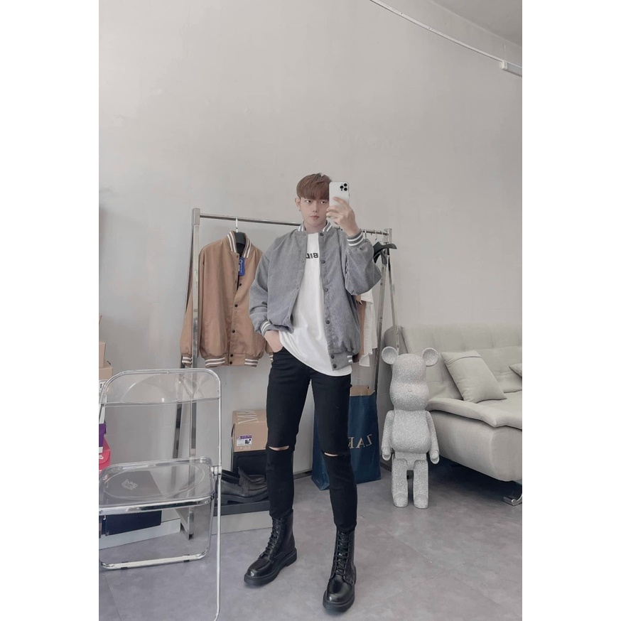 Áo Varsity Jacket áo bomber chất nhung tăm 2 lớp nam nữ khoác ngoài dày dặn cao cấp form rộng unisex - AQ STORE