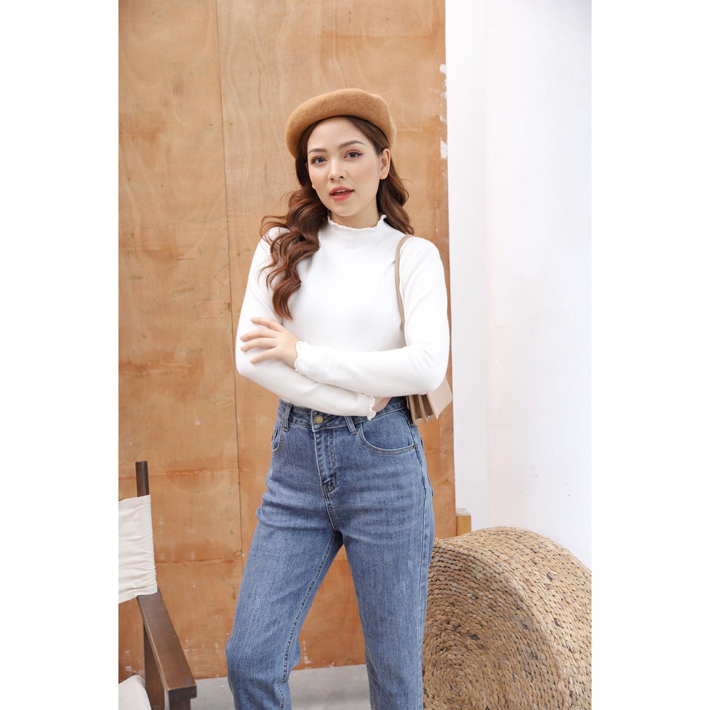 Áo len nữ mỏng, cổ lỡ bèo viền Twentyfive 3488 | BigBuy360 - bigbuy360.vn