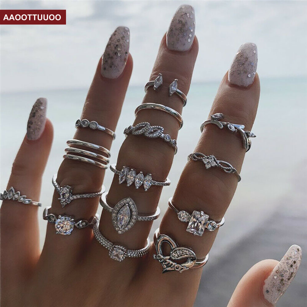 Bộ 15 Nhẫn Bạc Phong Cách Boho Cổ Điển