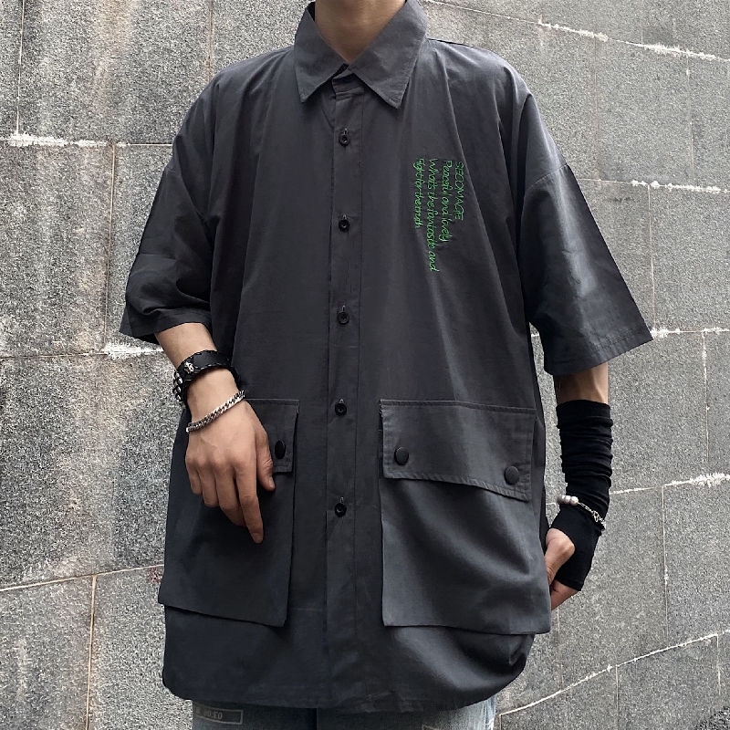 [Miễn Phí Vận Chuyển] Áo Sơ Mi Nửa Tay 162029Áo Khoác Nam Tay Lỡ Form Rộng Thời Trang Hàn