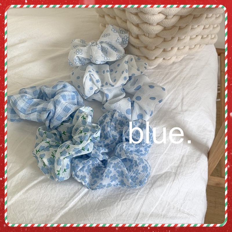 Cột Tóc Scrunchies LIN Họa Tiết Màu Xanh