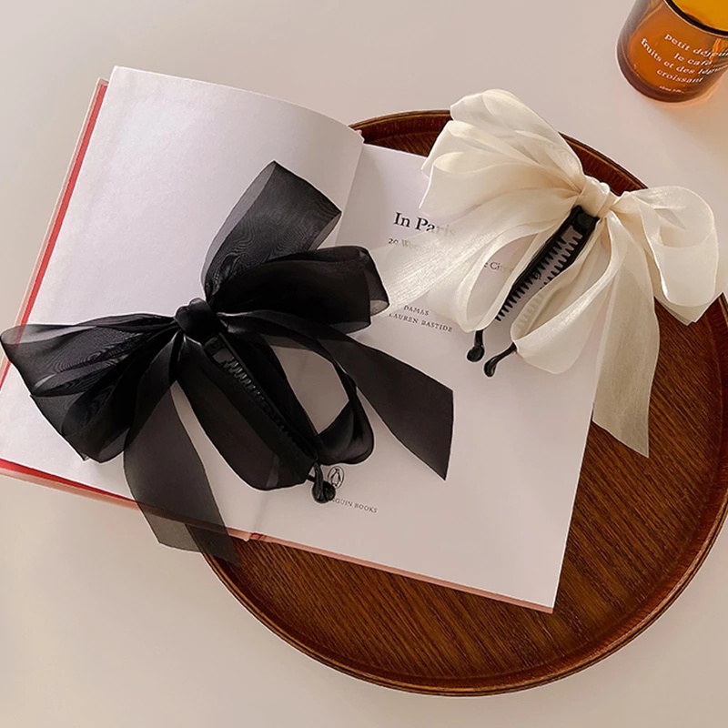 Kẹp Tóc Nơ Lưới Nhiều Lớp Màu Trơn Thanh Lịch