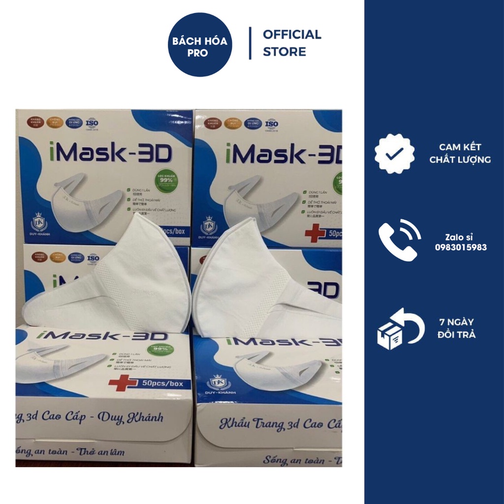 Hộp 50 Cái Khẩu Trang 3D Mask DUY KHÁNH Màu Trắng Giúp Ngăn Giọt Bắn Ngừa Khói Bụi Môi Trường Bảo Vệ Sức Khỏe