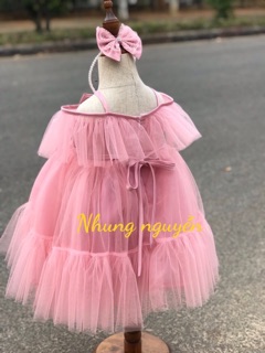Váy công chúa trể vai Nhung Nguyễn Váy Đầm Công chúa Bé Gái Cao Cấp Tặng Kèm Cài