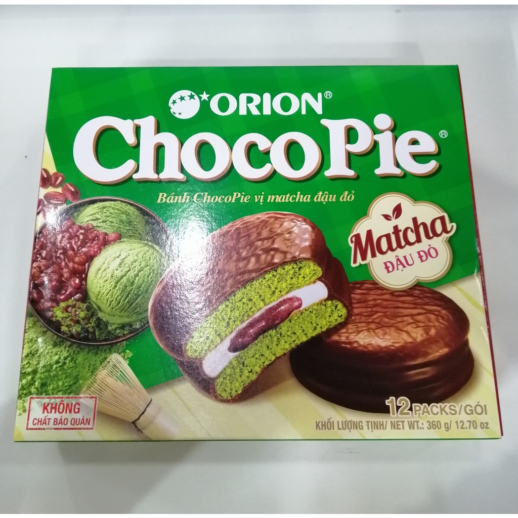 Bánh Choco Pie Orion Vị Matcha Đậu Đỏ (Hộp 12 cái)