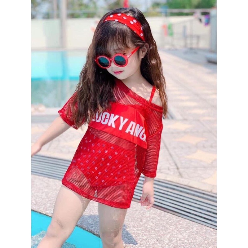 [SET 4 CHI TIẾT ] Bikini cho bé gái - Bikini 2 mảnh áo lưới cá tính_ Đồ bơi cho bé từ 8- 20 kg