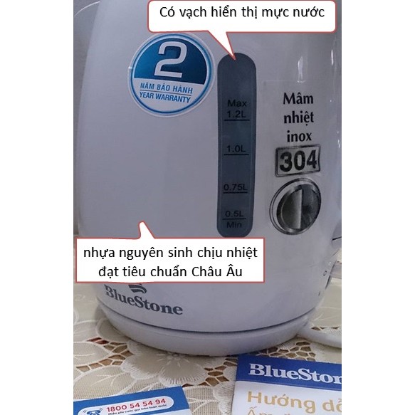 [Mã 159ELSALE hoàn 7% đơn 300K] Ấm siêu tốc cao cấp BLUESTONE 1.2L