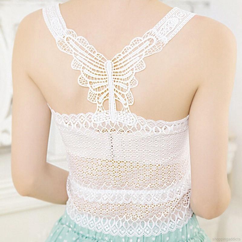 FREESHIP ĐƠN 99K_ Áo camisole màu trơn với họa tiết hình con bướm và ren