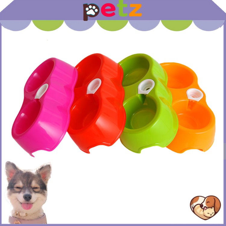 Bát nhựa đôi đựng thức ăn cho chó mèo có gắn bình PETZ chén nhựa đôi cho thú cưng