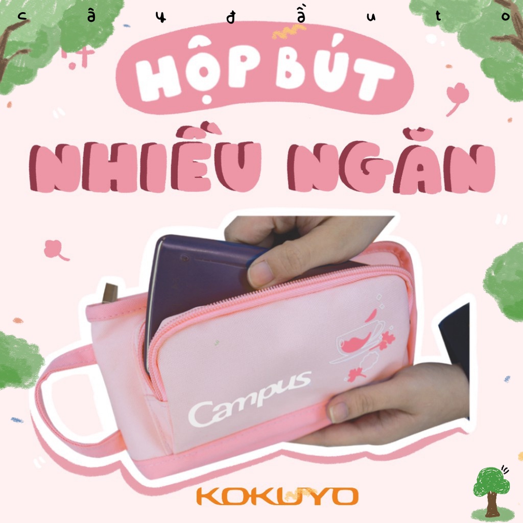 Hộp Bút Vải Canvas 2 Ngăn Campus Nhật Bản Cây Đầu To