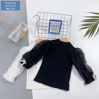 ZA6 - Áo đôi tay bồng bèo cho bé gái & mẹ chất thun gân cao cấp phối tơ và nơ cực yêu - Zang Tote
