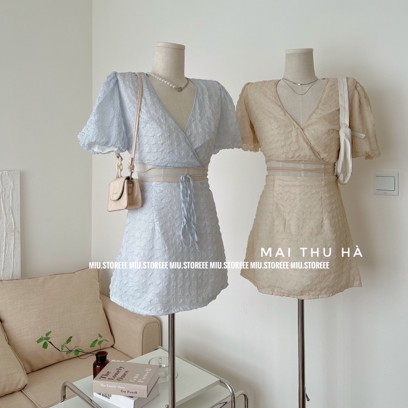 SET XỐP ÁO CROPTOP BUỘC DÂY CHÉO KÈM CHÂN VÁY DÁNG A SACXCV