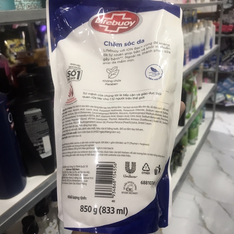 Sữa tắm Lifebuoy chăm sóc da - dạng túi 800-850g