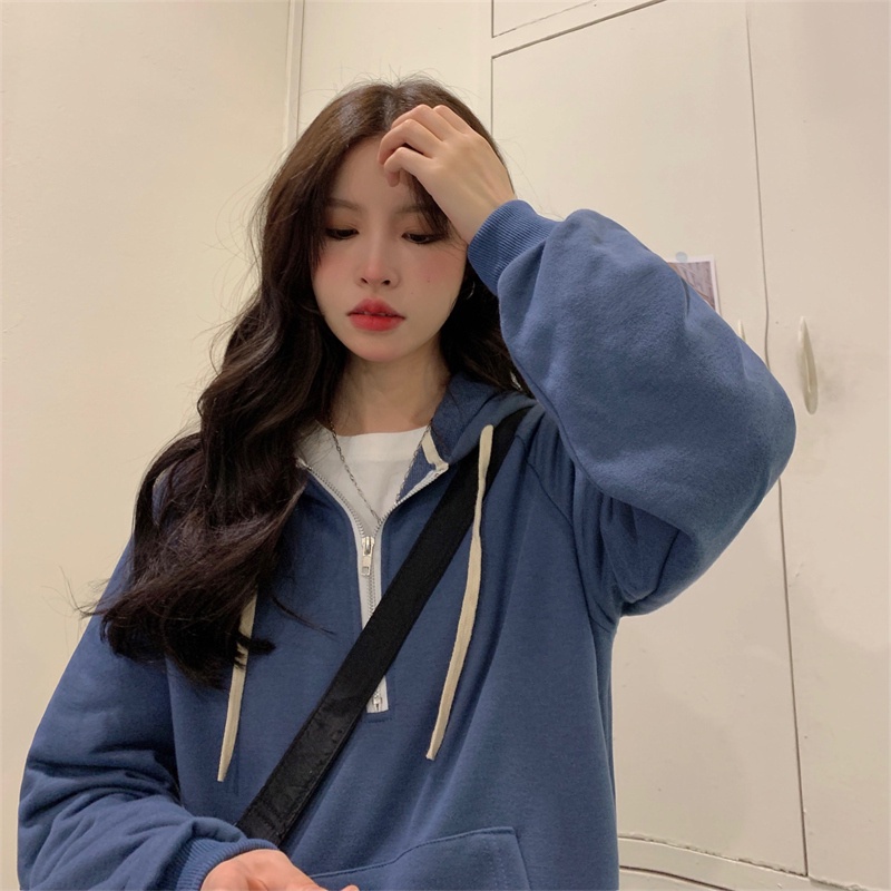 Áo hoodie dài tay phối khóa kéo cá tính trẻ trung