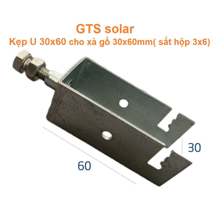 Kẹp dưới lắp pin năng lượng mặt trời U 30x60 mạ kẽm nhúng nóng