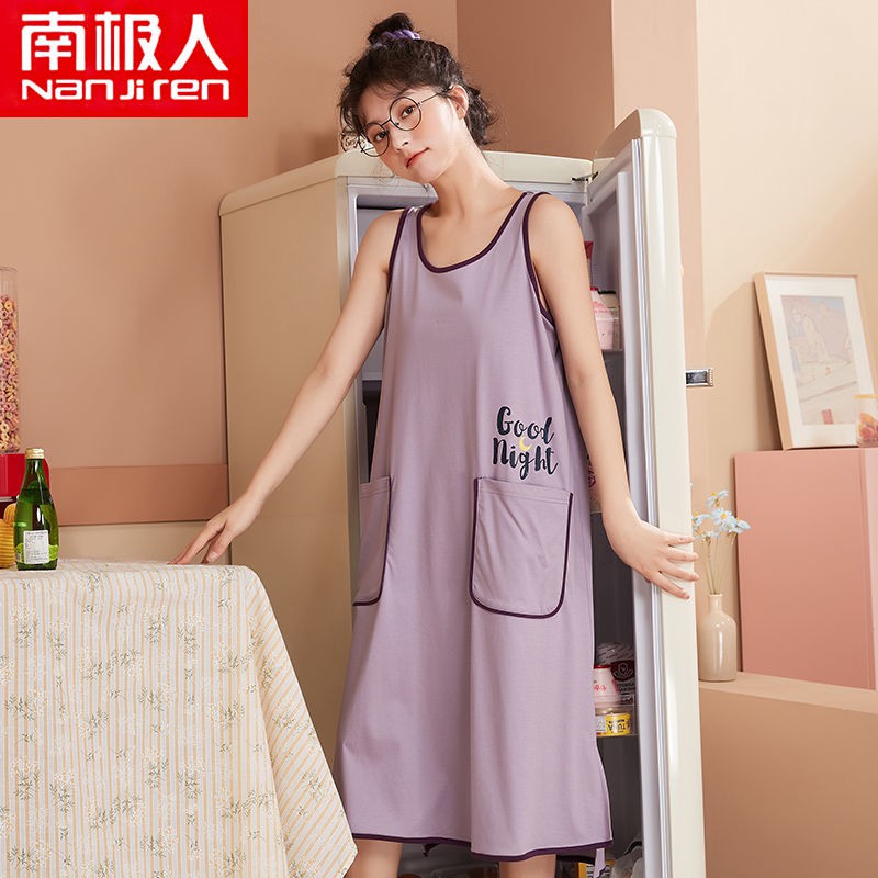 Nam Cực váy ngủ không tay cho phụ nữ pyjama mỏng ban ngày áo yếm bà bầuII