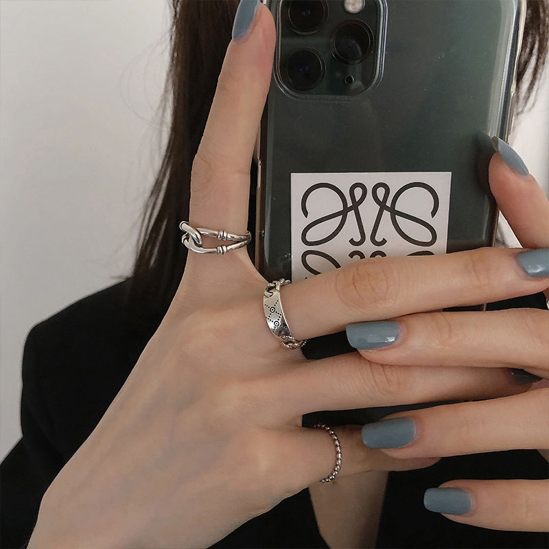 Bộ Nhẫn Kim Loại Đính Đá Opal Hồng Thời Trang Cho Nữ