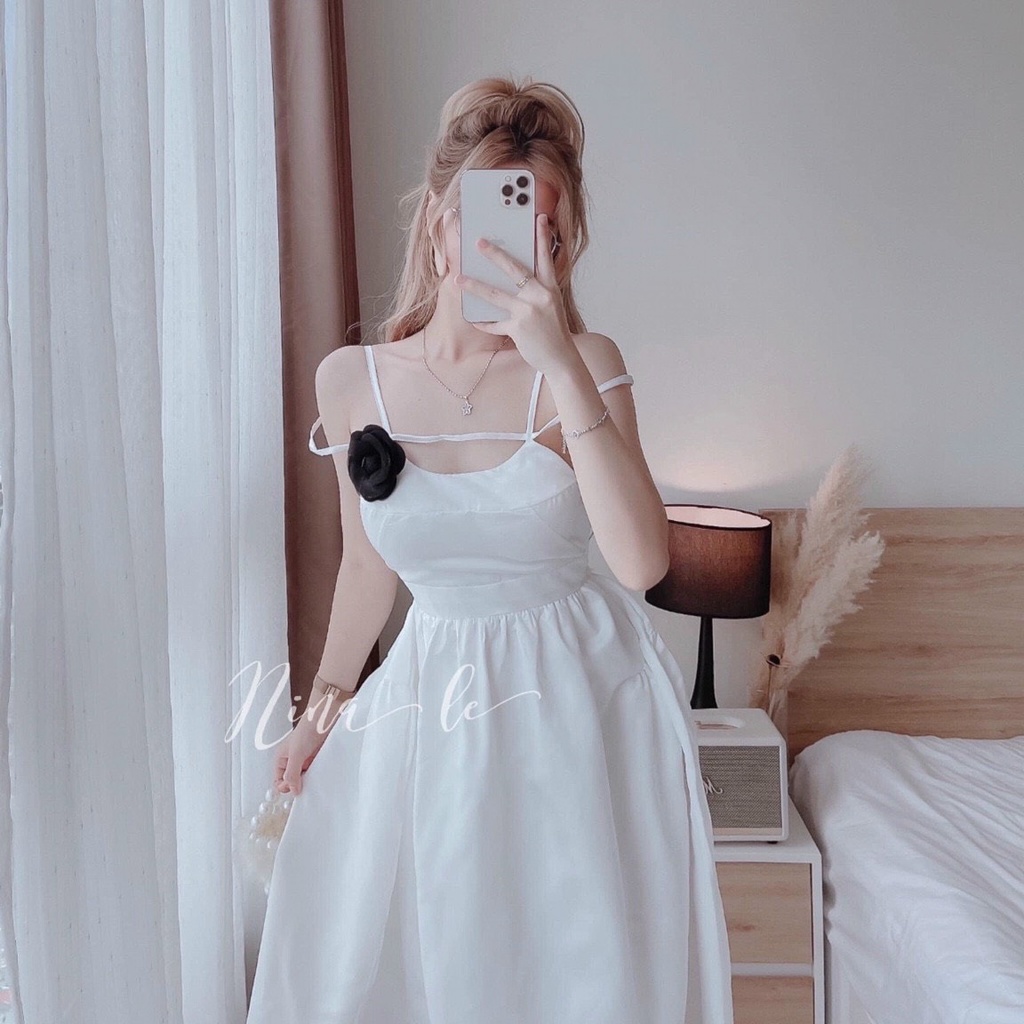 [HCM] Đầm Xòe 2 Dây Cài Bông ( Có Mút Ngực ) Cao Cấp Thời Trang Nữ Sam Closet Free Size 40-55kg
