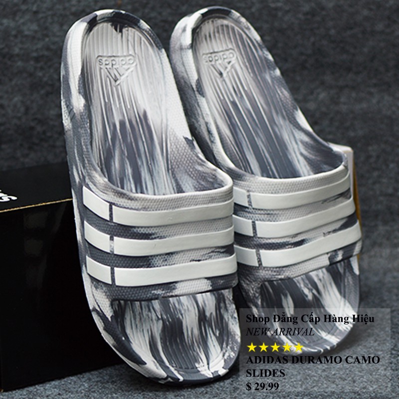 Dép Adidas Duramo Camo chính hãng màu trắng xám sọc trắng