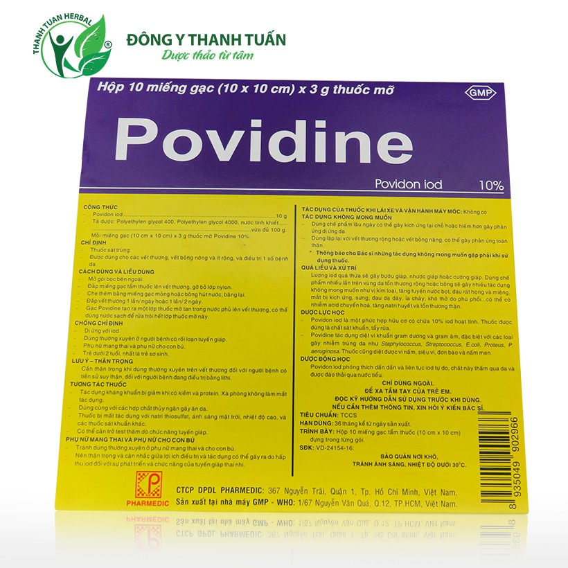 Gạc Povidine 10% Hộp 10 Miếng - Giúp Đắp Vết Thương Hiệu Quả