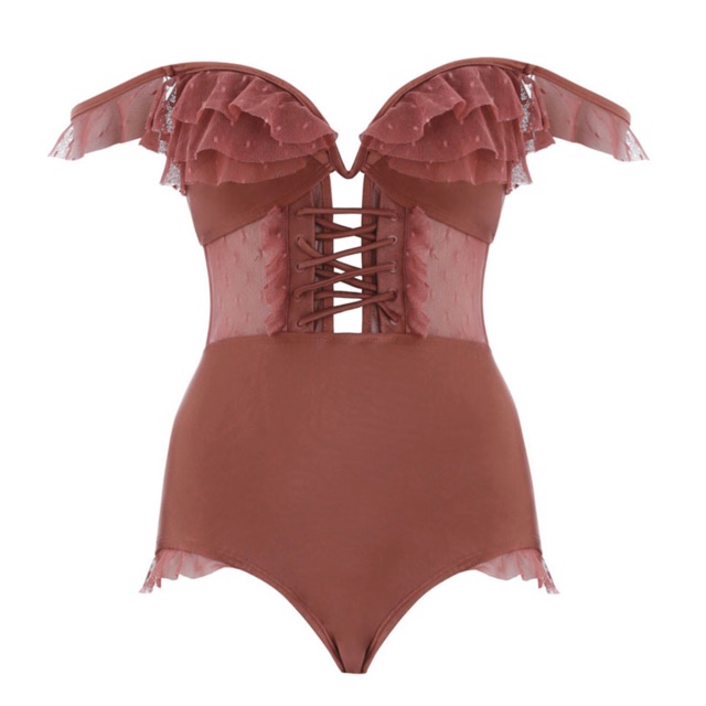 Bikini liền , đồ bơi nữ 1 mảnh hai dây bèo nhún đan dây trước ngực