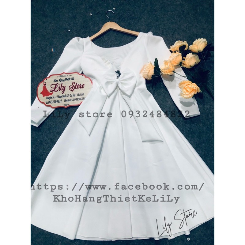 đầm xoè tay dài nơ lưng ( ảnh và video thật 1000%)