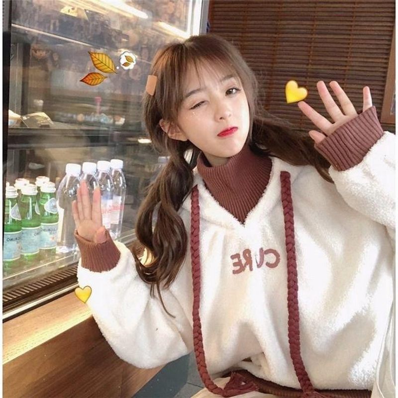 Áo Hoodie Len Cừu Tay Dài Dáng Rộng Thêu Họa Tiết Xinh Xắn Phong Cách Hàn Quốc Cho Nữ | BigBuy360 - bigbuy360.vn