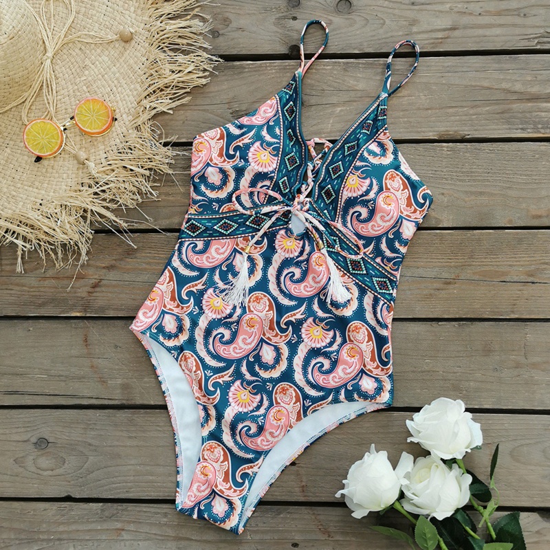 Xiangbao Đồ Bơi Một Mảnh Cổ Chữ V Khoét Sâu Có Dây Đeo In Họa Tiết Gợi Cảm Thoải Mái Cho Nữ