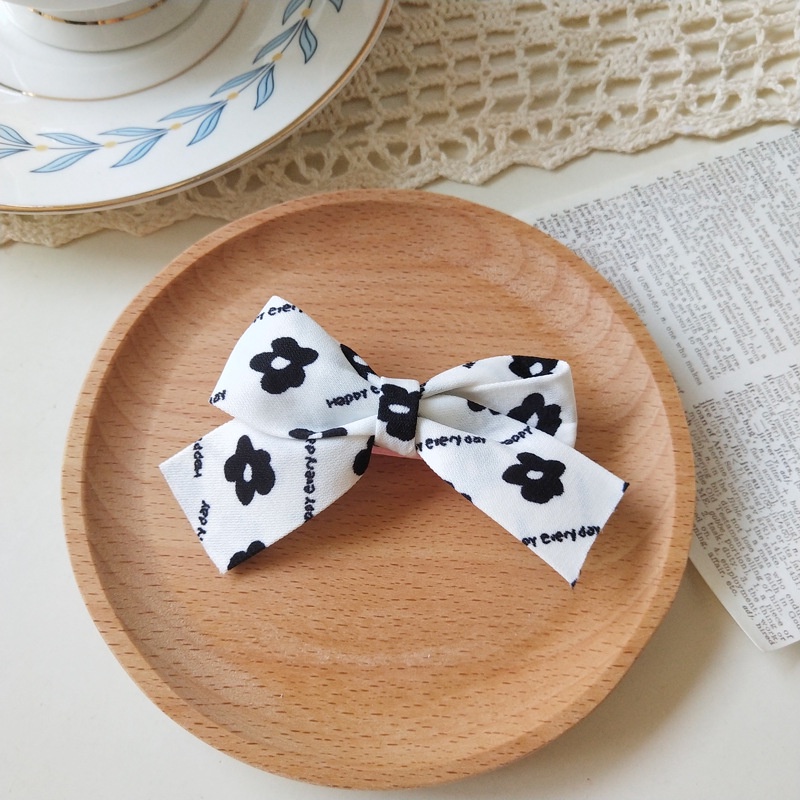 Kẹp nơ trà sữa họa tiết gấu hoa (7cm)phong cách retro đơn giản tiểu thư Hàn Quốc Tatitava