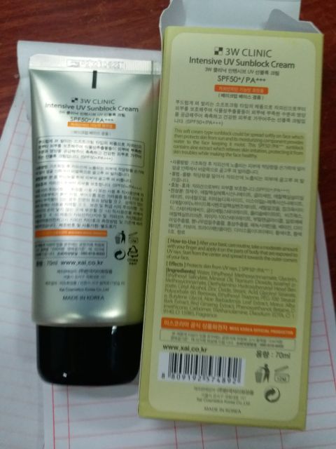 Kem chống nắng 3W Clinic Intensive UV Sunblock Cream SPF 50 PA+++ 70 ml
