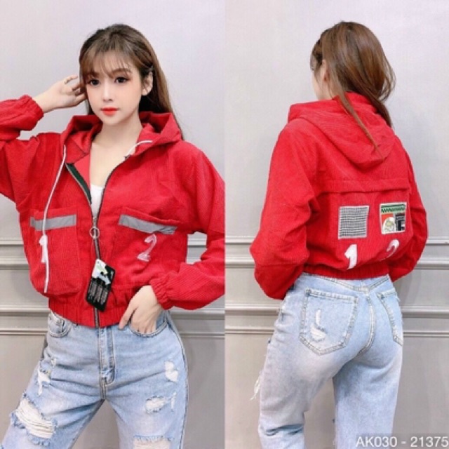 Áo Khoác Nữ KaKi Nhung Hàng QC Bomber Jackets Nữ Form Lửng Nhung Tâm THÊU 1 2 - AK1030