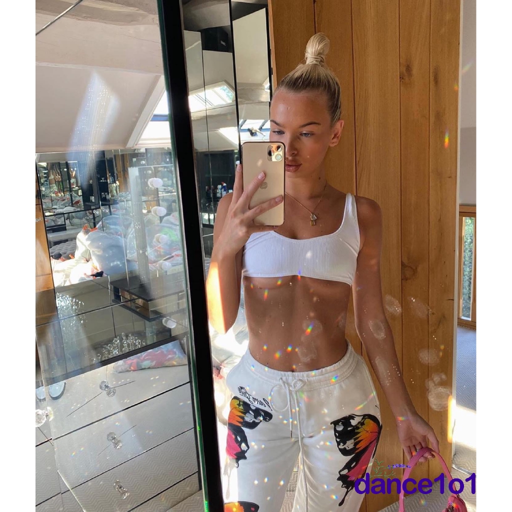 Set Áo Khoác Hoodie Và Quần Dài Thể Thao In Hình Bướm Cho Nữ