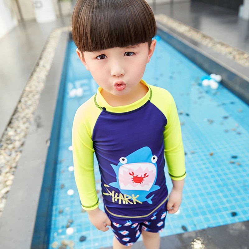 3pcs Kids Baby Swimming Suit Boy Split Swimwear Cartoon Shark Baju Renang