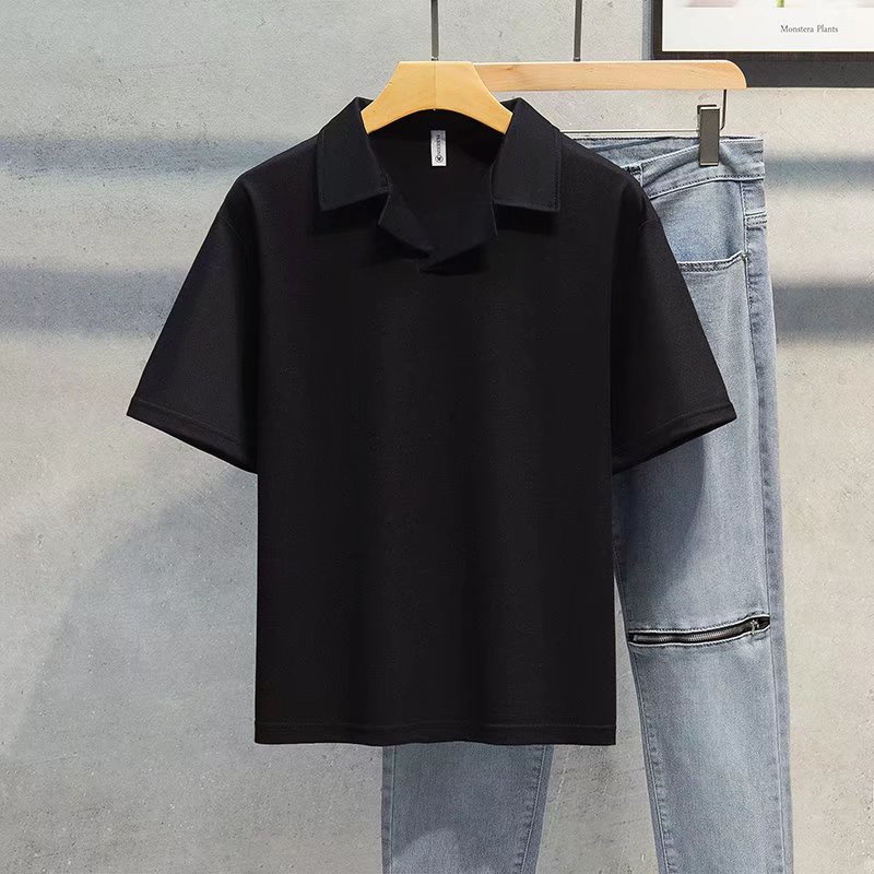 Áo Thun POLO Ngắn Tay Cổ Chữ V Màu Trơn Thời Trang Hàn Quốc Size M-3XL