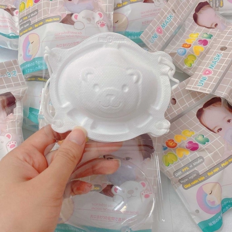 Khẩu Trang Gấu Sơ Sinh Uni Mask Cho Bé Nhỏ Set 3 Cái cho bé từ 1-3 tuổi, lọc bụi kháng khuẩn cho bé 8-12kg