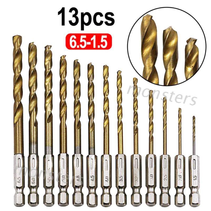 Set 13 Mũi Khoan 1.5-6.5mm Hss Bọc Titan 1 / 4
