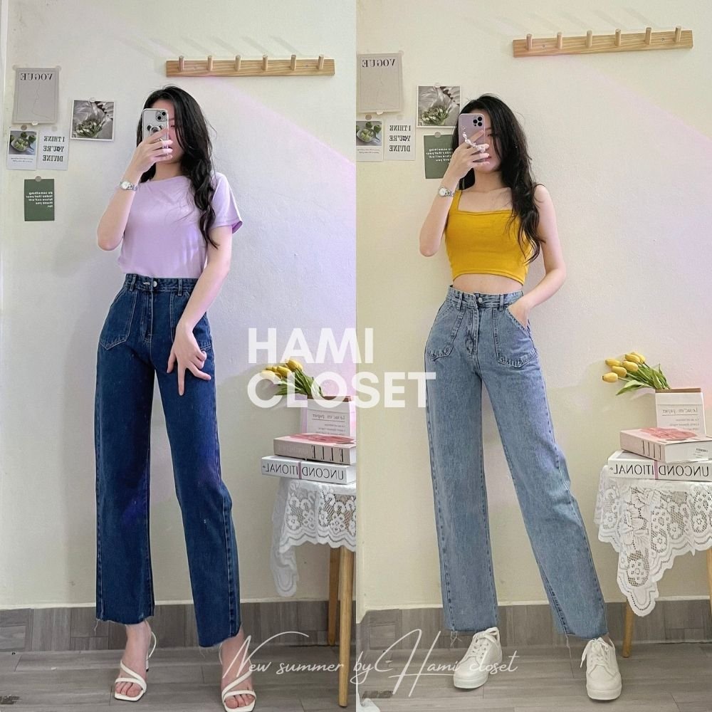 Quần jeans ống suông dáng culottes hai túi form dài mã 1602