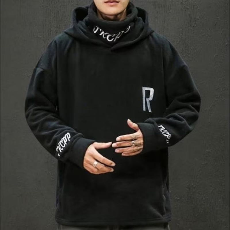 Áo Hoodie Cổ Cao Dài Tay Thêu Họa Tiết Phong Cách Hip Hop Hàn Quốc Thời Trang Nam M-3XL