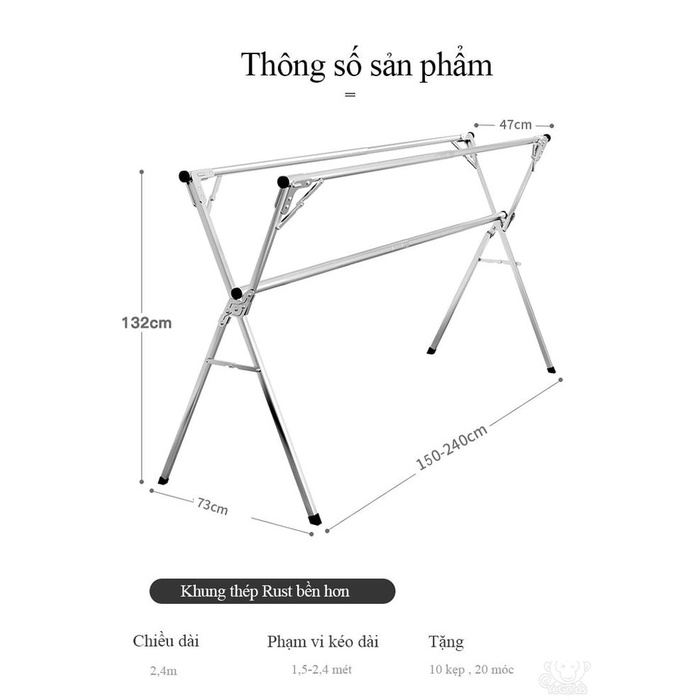 Giàn Phơi Inox Thông Minh Gấp Gọn, Sào Phơi Chất Liệu Inox 304, Phơi Quần Áo Đa Năng Hiện Đại Chịu Tải Lớn Ms : GIANPHOI
