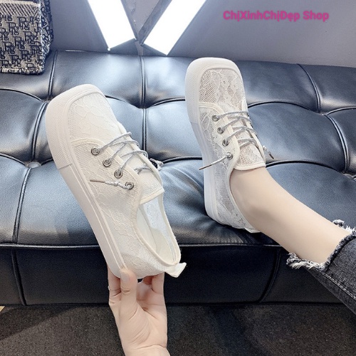 Giày lười nữ mũi vuông [thiết kế ren thời trang]