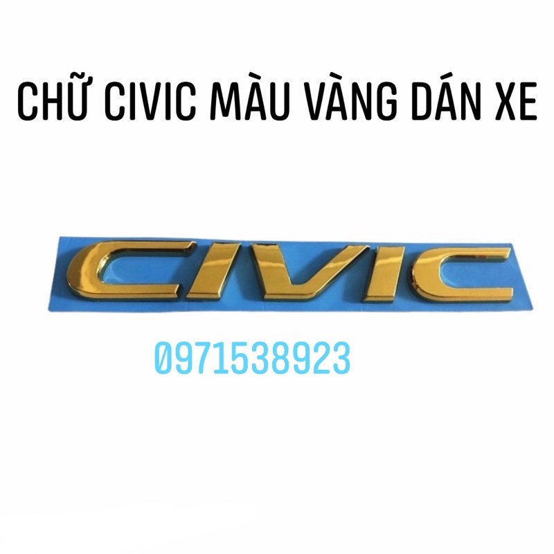 chữ CIVIC VTEC TURBO màu vàng dán đuôi xe Dành cho HONDA CIVIC 2016-2021 phía sau