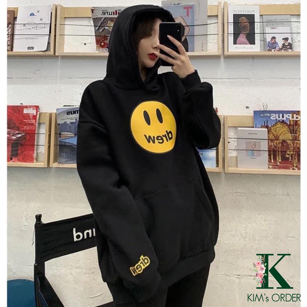 Áo Hoodie Drew Nam Nữ Unisex Màu Đen Trắng Xanh Than Có Mũ Dài Tay Phom Dáng Rộng Phong Cách Ulzzang Hàn Quốc Năng Động