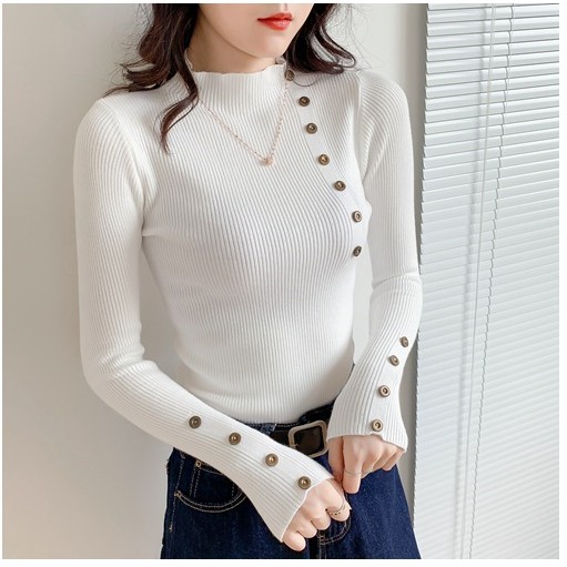 Áo len nữ phối cúc ôm dáng đẹp mắt