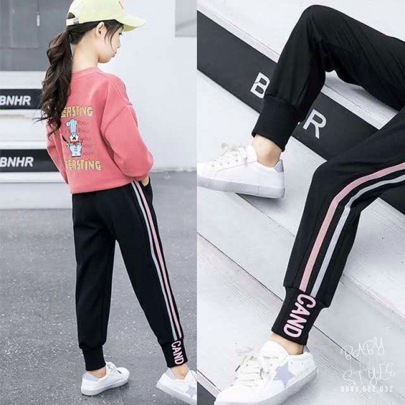 Quần thể thao Nỉ da cá 2 line &quot;CAND&quot; 14-45kg cho bé gái 4-15 tuổi. Form chuẩn, Chất dày dặn. G36