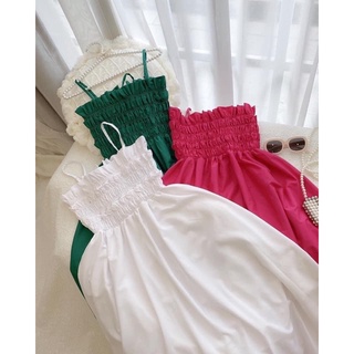 Đầm maxi 2 dây nhún chỉ nơ lưng